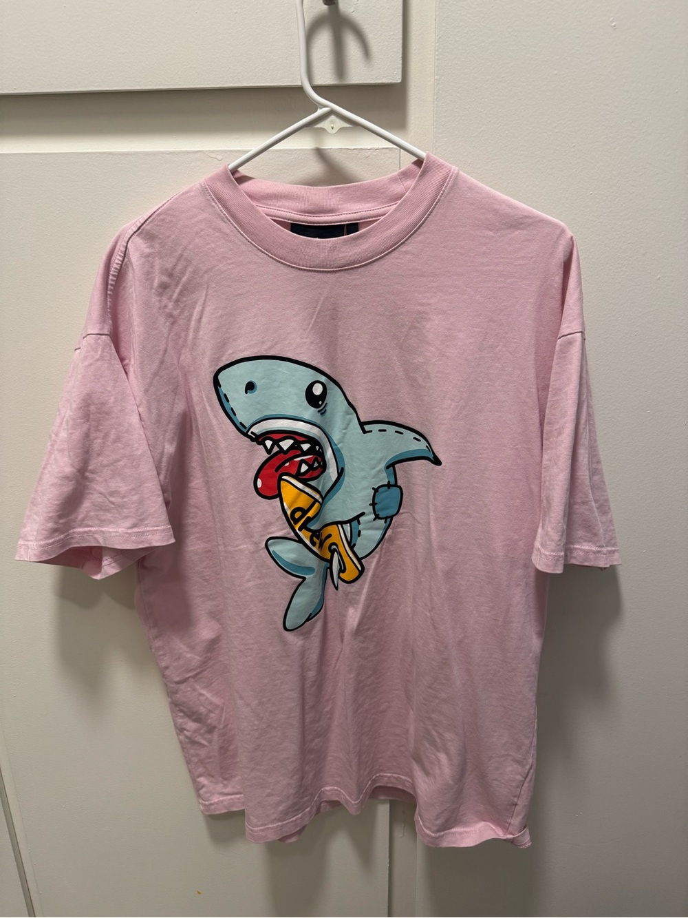 drew house Pink Shark Graphic Tee with Blue Shark